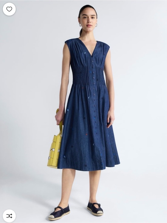 Free Assembly Dresses & Skirts - Sleeveless V-Neck Navy Midi Dress with Pintuck Detail
